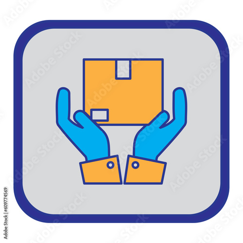 vector icon of hands holding a box with gray background