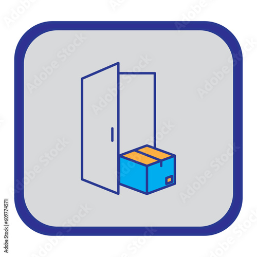 vector icon of a box at the entrance of a door with gray background