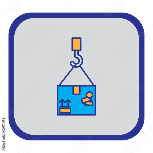 vector icon of a hook holding a box with gray background
