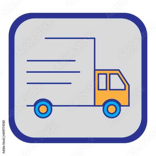 shipping service truck vector icon with gray background with blue border