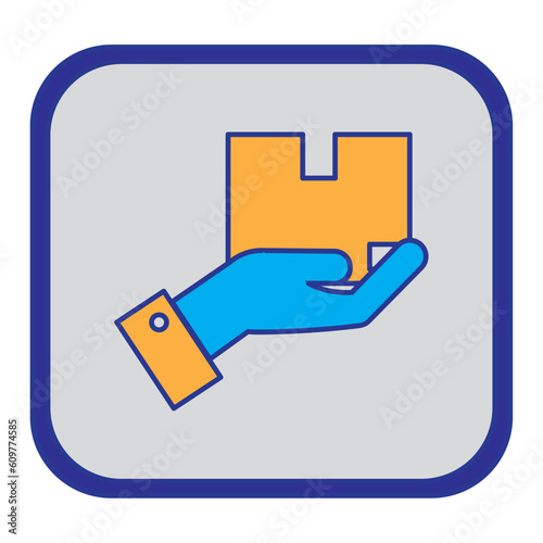vector icon of a hand holding a box with gray background