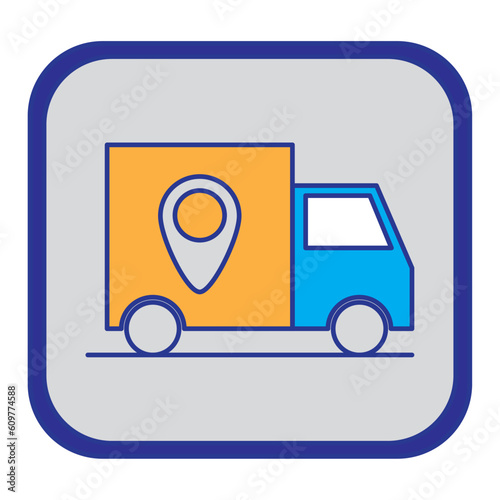 shipping service truck vector icon with gray background with blue border