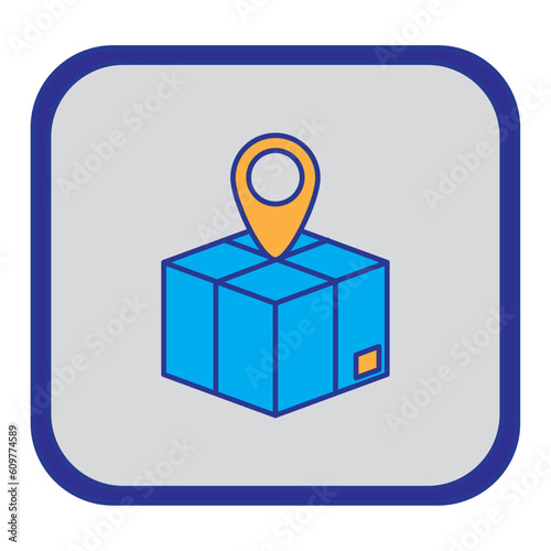 shipping service cardboard boxes vector icon with blue background and purple border