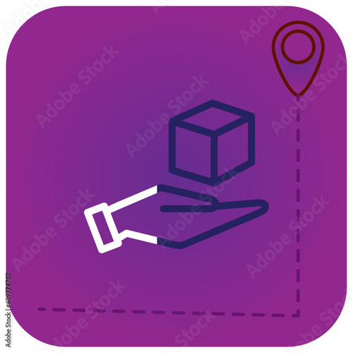 vector icon of a hand holding a box with purple background