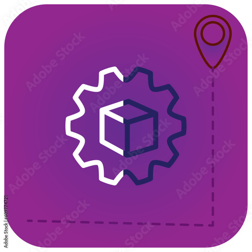 vector icon of a box inside a gear with purple background