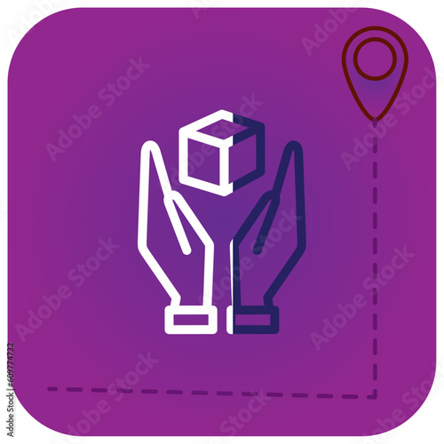 vector icon of hands holding a box with purple background