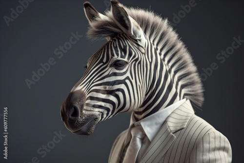 Anthropomorphic Zebra dressed in a suit like a businessman. Business Concept. AI generated  human enhanced