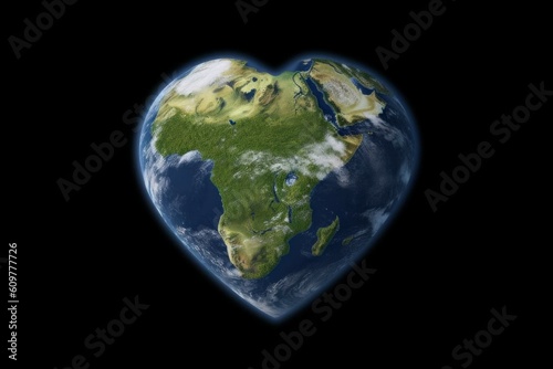 Earth planet in the shape of a heart. Climate change concept. AI generated  human enhanced