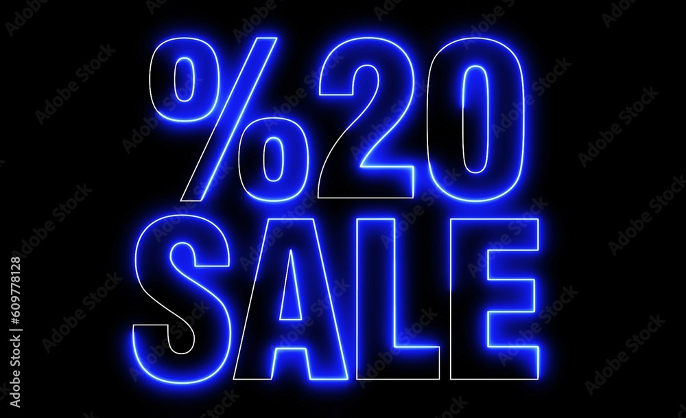 %20 Sale Text electric lighting text with blue neon on black background. 3D Rendering. 20%off. %20 Sale Text electric lighting text with blue neon on black background. 3D Rendering. 20%off.
