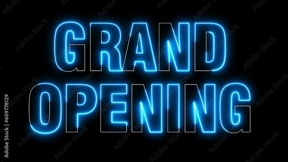 Grand Opening text font with light. Luminous and shimmering haze inside the letters of the text Grand Opening. Grand Opening neon sign. Grand Opening text font with light. Luminous and shimmering haze inside the letters of the text Grand Opening. Grand Opening neon sign.