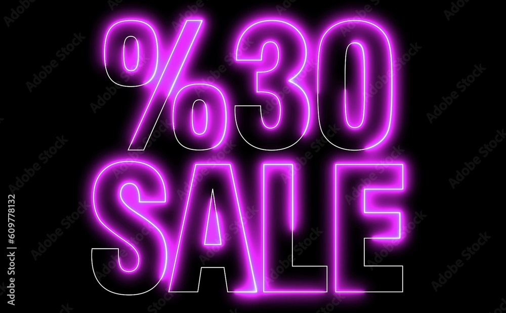 %30 Sale Text electric lighting text with pink neon on black background. 30%off. %30 Sale Text electric lighting text with pink neon on black background. 30%off.