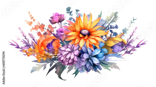 vibrant wildflower bouquet in watercolor style, isolated on a transparent background for design layouts © Perfect PNG