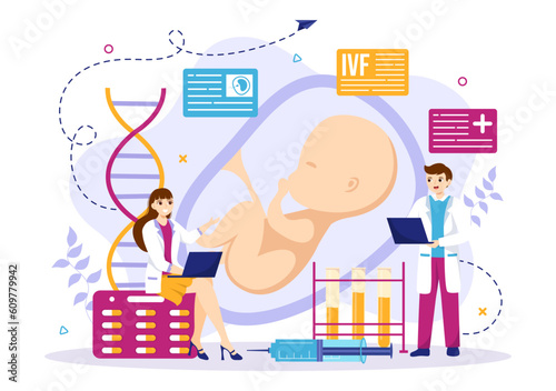 IVF or In Vitro Fertilization Vector Illustration for Artificial Insemination About Pregnancy and Doctors Research Fertilized Egg Cartoon Template