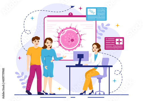 IVF or In Vitro Fertilization Vector Illustration for Artificial Insemination About Pregnancy and Doctors Research Fertilized Egg Cartoon Template