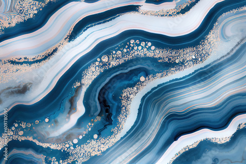 Vivid blue acrylic color liquid ink swirled abstract background with modern ravishing turbulence wavy pattern and detailed texture by Generative AI.