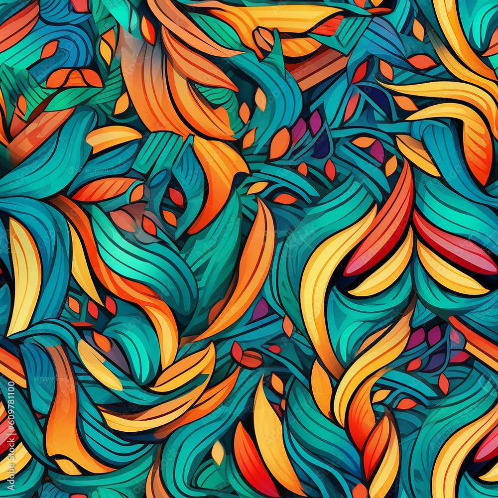 Generative AI image of abstract design tile showcases intricate patterns and vibrant colors. These tiles offer a visually captivating and unique touch to spaces, adding an artistic flair to a space Generative AI image of abstract design tile showcases intricate patterns and vibrant colors. These tiles offer a visually captivating and unique touch to spaces, adding an artistic flair to a space