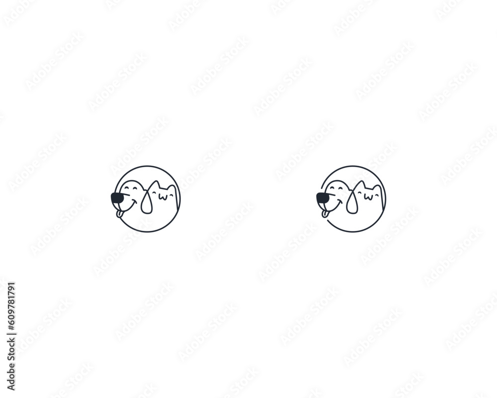 Dog and cat logo design template vector, line of pet logo design suitable for pet shop, store, caffe, business, hotel, veterinary clinic, Domestic animals vector illustration logotype, sign or symbol