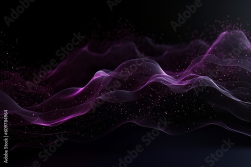 Network technology. Futuristic tech black background and purple waves Low poly wire illustration Generative AI