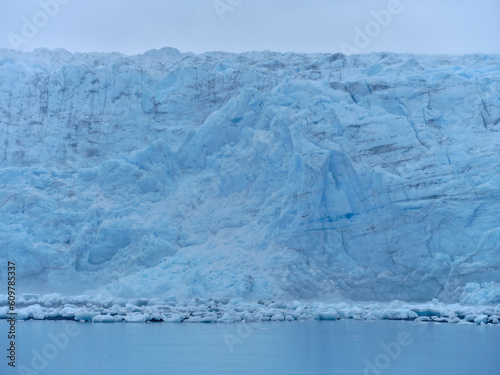 The Blue Ice of the Surprise Glacier in Prince William Sound of Alaska during Blue Hour