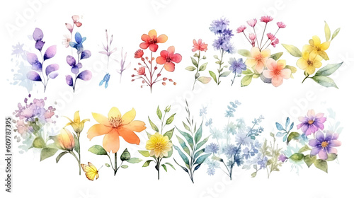 spring garden in watercolor style, isolated on a transparent background for design layouts