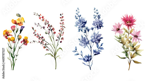wildflower corner ornaments in watercolor style  isolated on a transparent background for design layouts