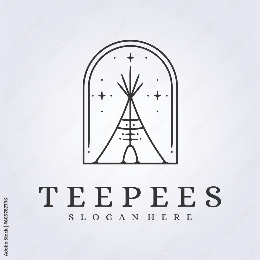minimalist teepees badge template logo vector illustration line art design night wild minimalist teepees badge template logo vector illustration line art design night wild