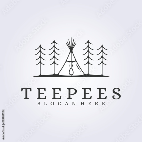 simple teepee vector template logo illustration graphic design, line art style