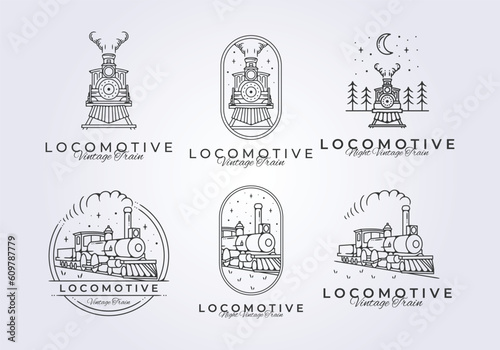 set of vintage train locomotive logo vector illustration design, hogwarts express graphic template icon photo