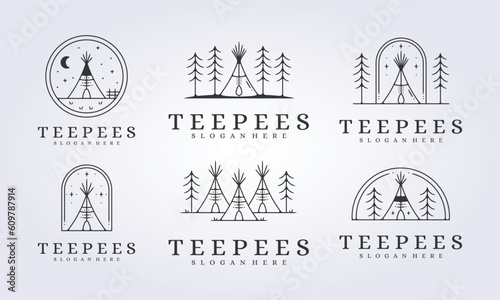 set of line teepees tent logo icon vector illustration design