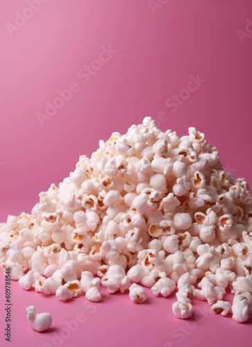 Popcorn with pink backdrop. Generative AI