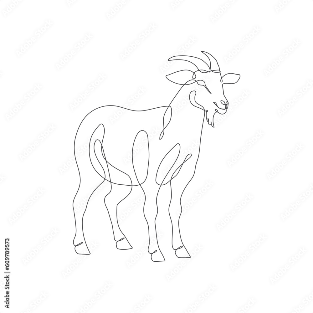 Goat one line continuous drawing. Goat linear icon. Farm animal line art icon illustration. Minimalist linear vector illustration. Vector illustration Goat one line continuous drawing. Goat linear icon. Farm animal line art icon illustration. Minimalist linear vector illustration. Vector illustration