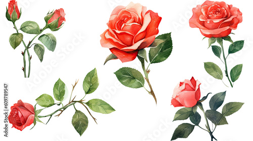 rose in watercolor style  isolated on a transparent background for design layouts