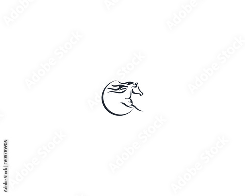 Fast speed Jumping horse logo design elements, side view running horse logo template, Horse Race logo design, Silhouette equestrian Horse racing logo design template vector illustration