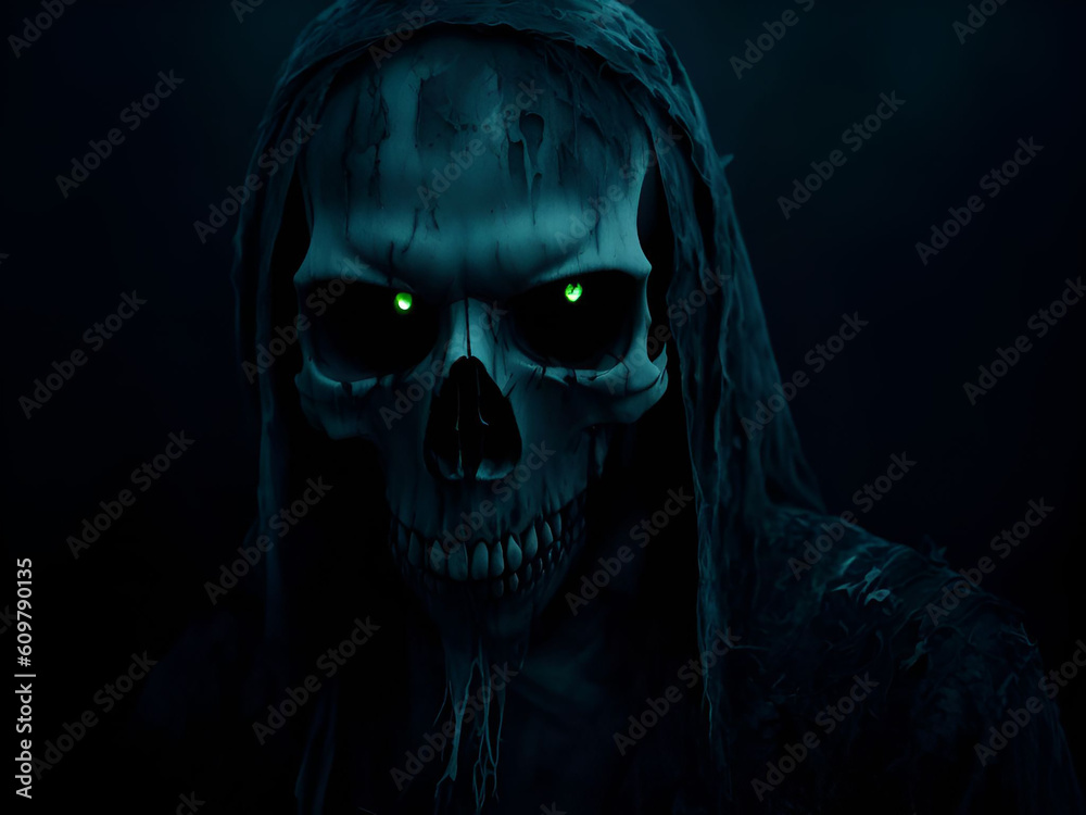 Scary ghost skull on dark background. Generative ai Scary ghost skull on dark background. Generative ai
