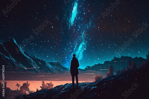 man watching the stars at night  vast sky  generative ai