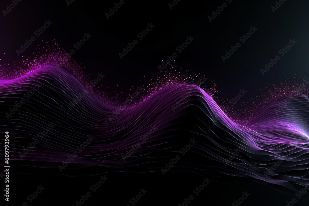 Network technology. Futuristic tech black background and purple waves Low poly wire illustration Generative AI Network technology. Futuristic tech black background and purple waves Low poly wire illustration Generative AI