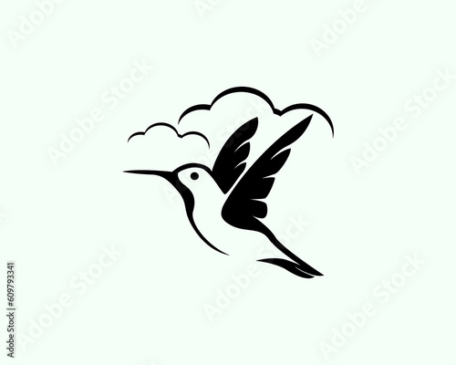 hummingbird flying art with cloud background logo icon symbol design template illustration inspiration