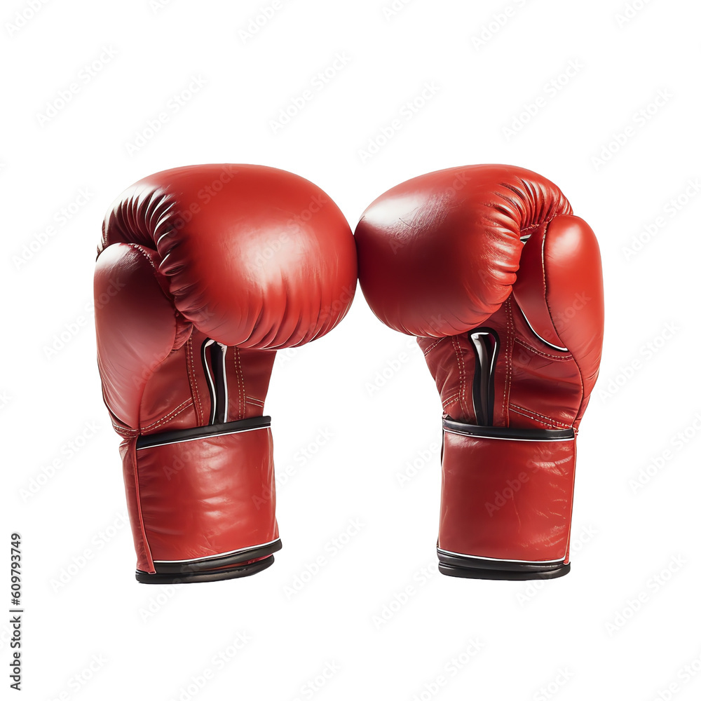 A pair of boxing gloves red with laces worn

