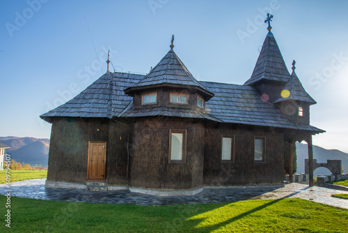 Old wooden church from Orthodox Monastery of Nuns from Salva, Built in 1994, Bistrița.Romania Image of October 2022