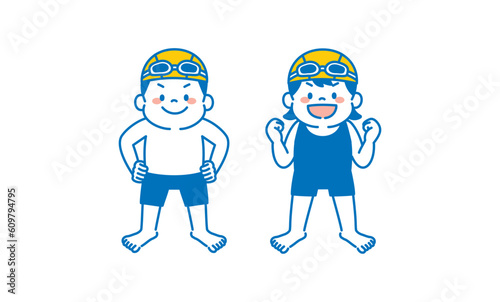 水泳に自信を持つ子供のイラスト　スイミングスクール　シンプル