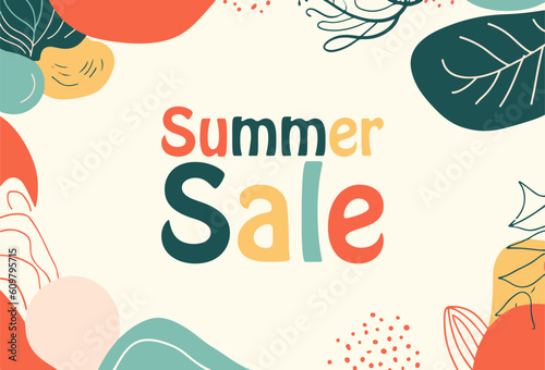 summer sale minimalist abstract floral banner,abstract leaf minimalist brochure generative ai
