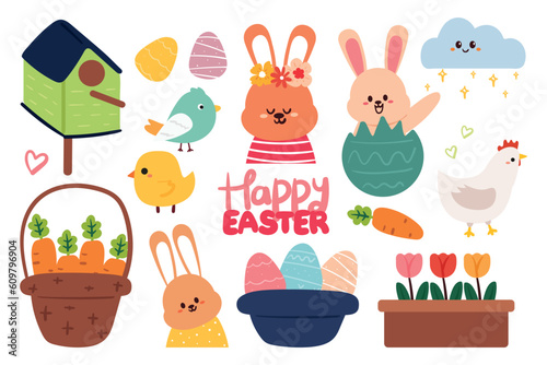 cute cartoon easter element sticker set