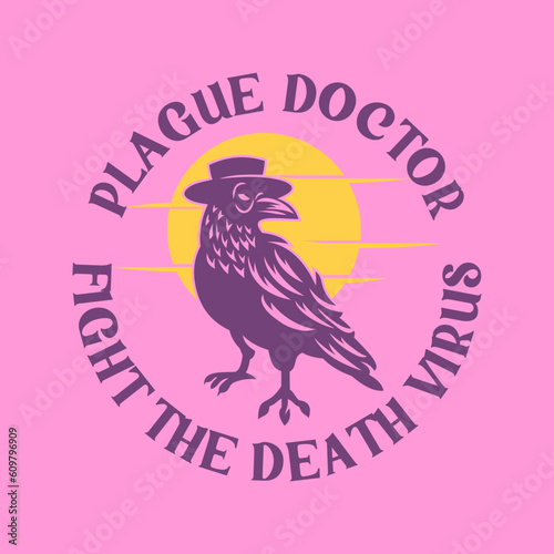 vector image of a plague doctor, crow icon vector, with circular text