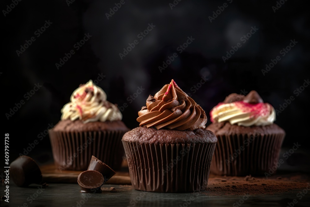 chocolate cupcakes with frosting - generative ai