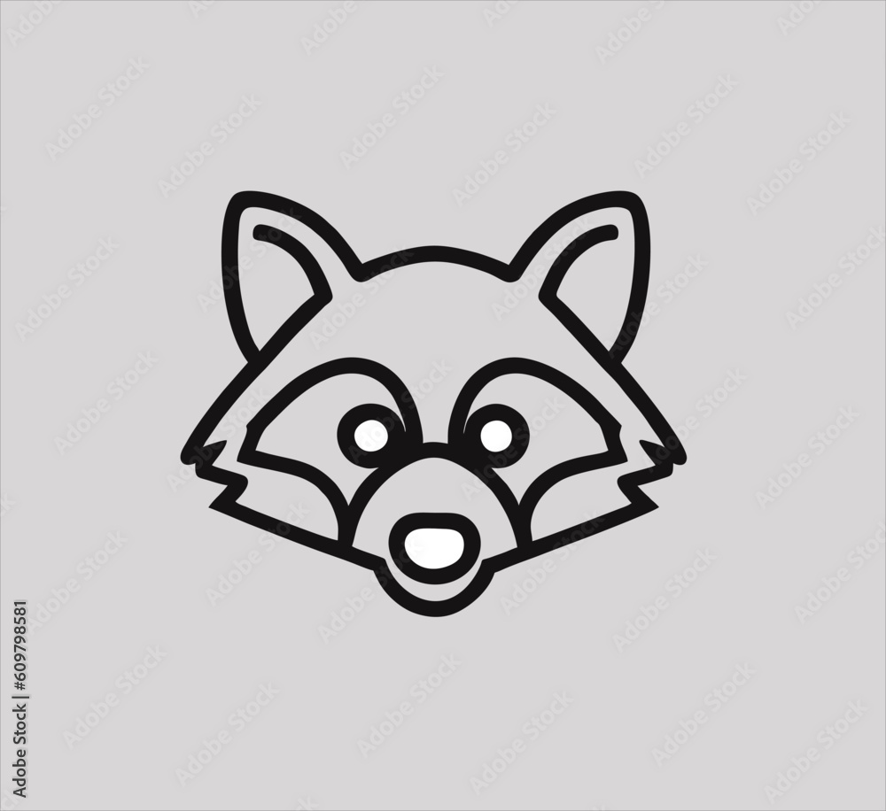 raccoon head icon. linear style. black and white raccoon head icon. linear style. black and white