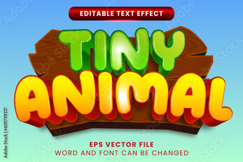 Tiny animal cartoon editable vector text effect