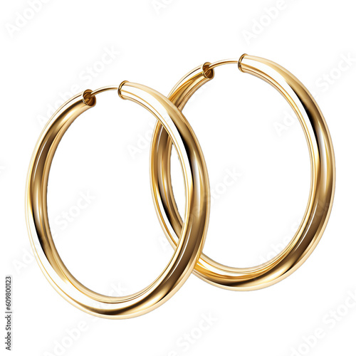 Elegant gold hoop earrings white isolated background
