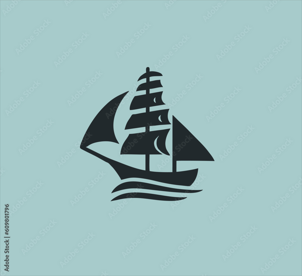 silhouette sailing ship icon in simple style. linear style Stock Vector ...