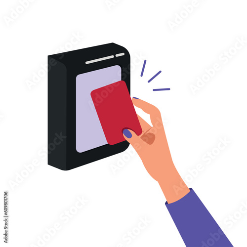 Hand holding card and scan, online transactions, payment, NFC wireless machine.
