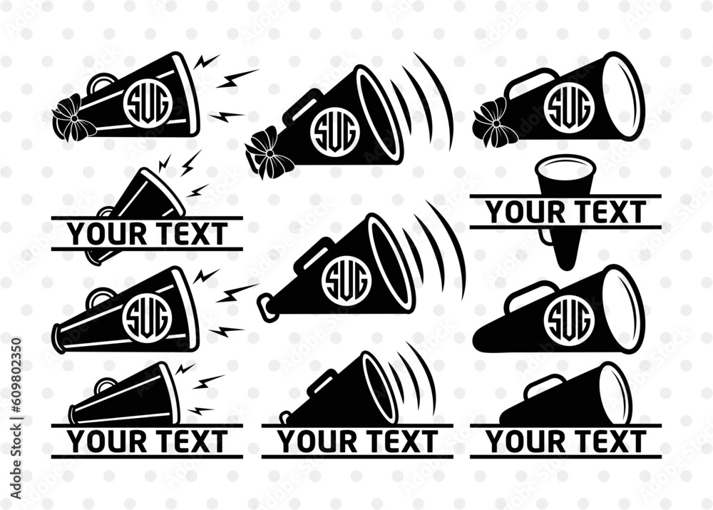 Cheer Megaphone Monogram Silhouette, Cheer Svg, Megaphone Bundle